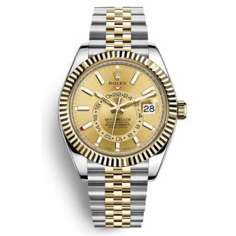 New Rolex Sky-Dweller 326933 Wristwatch, Jubilee Bracelet, Champagne Index Dial, Fluted Bezel