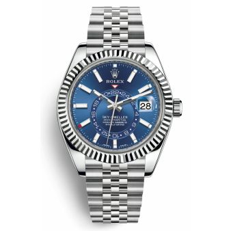 New Rolex Sky-Dweller 326934 Wristwatch, Jubilee Bracelet, Blue Dial, Fluted Bezel