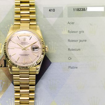 2005 Rolex Day-Date 36, 118238, Yellow Gold, Champagne Dial, President Bracelet, Box & Papers