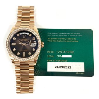 New Rolex Day-Date 36 128345RBR Wristwatch, Diamond-Set President Bracelet, Brown Ombré Diamond Dial, Diamond Bezel
