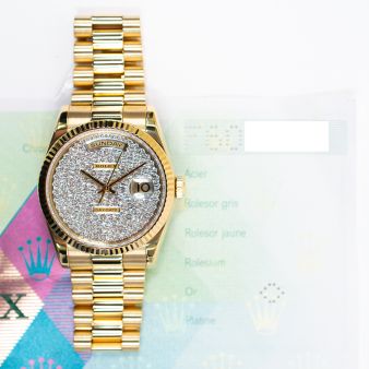 2007 Rolex Day-Date 36, 118238, Yellow Gold, Pave Diamond Dial, President Bracelet, Papers Only
