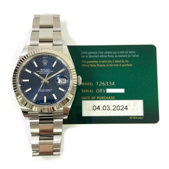Rolex Datejust 41 126334 Wristwatch, Oyster Bracelet, Blue Index Dial, Fluted Bezel 