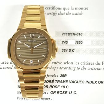 Patek Philippe Nautilus 7118/1R-010 Wristwatch, Gold Dial, Rose Gold Bracelet