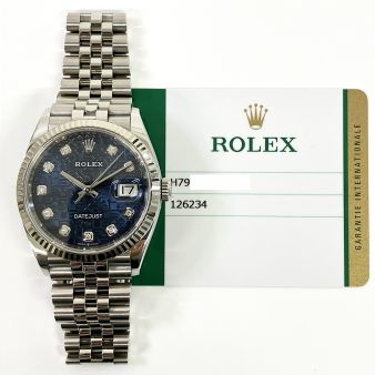 2019 Rolex Datejust 36 126234, Steel & White Gold, Blue Jubilee Diamond, Box & Papers