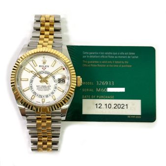 Rolex Sky-Dweller 326933 Wristwatch, Jubilee Bracelet, Intense White Dial, Fluted Bezel