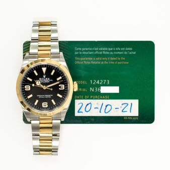 2021 Rolex Explorer, 124273, 36mm, Steel and Yellow Gold, Black Dial, Oyster Bracelet, Box & Papers