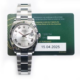 2025 Rolex Datejust 36, 126234, Gold & Steel, Silver Roman VI/IX Diamond Dial, Oyster Bracelet, Box & Papers