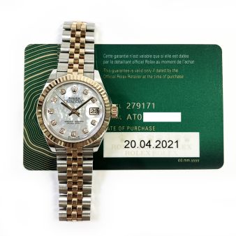 2021 Rolex Lady-Datejust 28 279171, Steel & Rose Gold, Mother of Pearl Diamond, Box & Papers