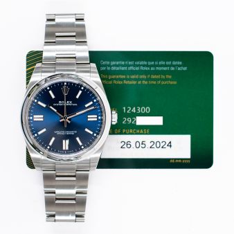 2024 Rolex Oyster Perpetual 41, 124300, Steel, Bright Blue Dial, Oyster Bracelet, Box & Papers