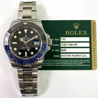 Rolex GMT-Master II, Black Dial, Black & Blue "Batman" Bezel, Steel, 116710BLNR