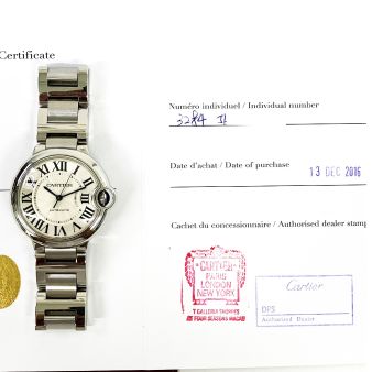 2016 Cartier Ballon Bleu de Cartier, Stainless Steel, Silver Roman Dial, W6920046, Box & Papers