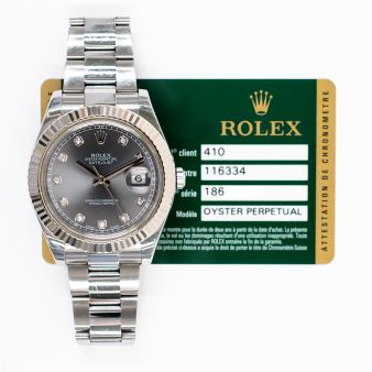 2014 Rolex Datejust II, 116334, 41mm, Steel & Gold, Slate Diamond Dial, Oyster Bracelet, Box & Papers