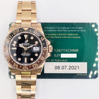 2021 Rolex GMT-Master II 'Rootbeer', 126715CHNR, 40mm, Rose Gold, Black & Brown Bezel, Black Dial, Box & Papers