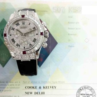 Rolex Cosmograph Daytona Pave Diamond Roman Baguette Diamond & Ruby Bezel White Gold 1165994RU