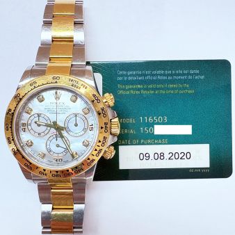 2020 Rolex Cosmograph Daytona 116503, 40mm, Steel & Gold, Mother of Pearl Diamond, Box & Papers