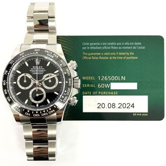 2024 Rolex Cosmograph Daytona, 40mm, Stainless Steel, Black Dial, 126500LN, Box & Papers