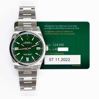 2022 Rolex Oyster Perpetual 41, 124300, Steel, Green Dial, Oyster Bracelet, Box & Papers