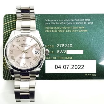 2022 Rolex Datejust 31, 278240, Steel, Pink Roman Dial, Oyster Bracelet, Box & Papers