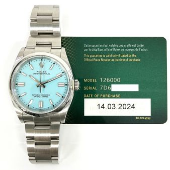 2024 Rolex Oyster Perpetual 36, Stainless Steel, Turquoise Blue 'Tiffany' Dial, 126000, Box & Papers