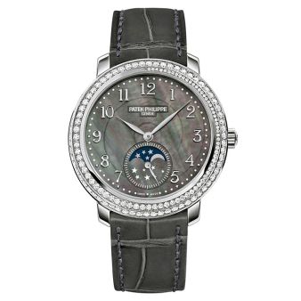 Patek Philippe Complications 4968G-001 Wristwatch, Black Mother of Pearl Arabic Dial, Leather Strap