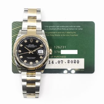 2020 Rolex Datejust 36, 126231, Steel & Gold, Black Diamond Dial, Oyster Bracelet, Box & Papers