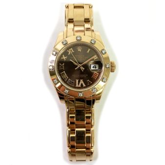 Rolex Pearlmaster 29 80315 Wristwatch, Pearlmaster Bracelet, Chocolate Roman Dial, Domed Diamond Bezel