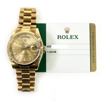 2017 Rolex Day-Date 36 118238, Yellow Gold, President Bracelet, Champagne Dial, Box & Papers