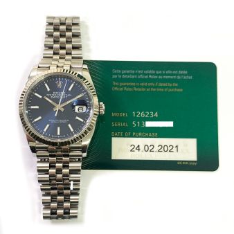 Rolex Datejust 36 126234 Wristwatch, Jubilee Bracelet, Bright Blue Dial, Fluted Bezel