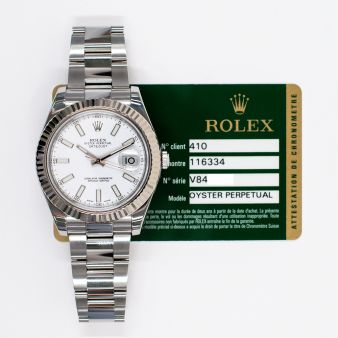 2009 Rolex Datejust II, 116334, Steel & White Gold, White Index Dial, Oyster Bracelet, Box & Papers