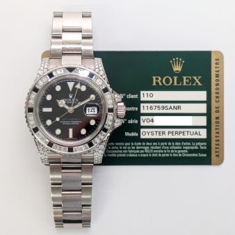 2008 Rolex GMT-Master II 116759SANR, 40mm, White Gold, Sapphire & Diamond Bezel, Box & Papers