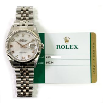 Rolex Men's Datejust 36 16234 Wristwatch, Jubilee Bracelet, Mother of Pearl Arabic Dial, Fluted Bezel