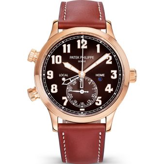 Patek Philippe Calatrava Pilot Travel Time 5524R-001 Wristwatch, Brown Leather Strap, Brown Dial