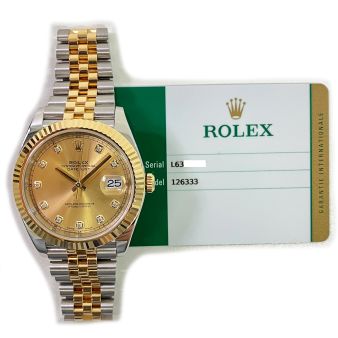 Rolex Datejust 41mm 126333, Jubilee Bracelet, Champagne Diamond Dial, & Fluted Bezel