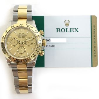 2018 Rolex Cosmograph Daytona, 40mm, Stainless Steel & Yellow Gold, Champagne Dial, 116503, Box & Papers