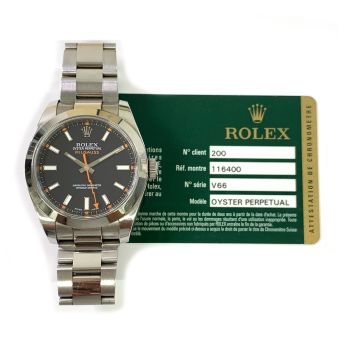 Rolex Milgauss 116400 Wristwatch Black & Orange Dial Clear Crystal