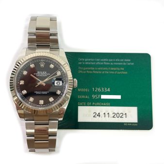 Rolex Datejust 41 126334 Wristwatch, Oyster Bracelet, Bright Black Diamond Dial, Fluted Bezel