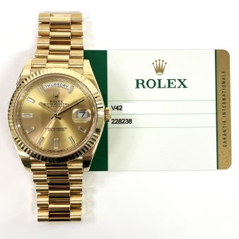 2017 Rolex Day-Date 40 228238, President Bracelet, Yellow Gold, Champagne Diamond, Box & Papers
