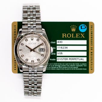 2009 Rolex Datejust 36, 116234,  Steel & Gold, Silver Jubilee Diamond Dial, Jubilee Bracelet, Box & Papers