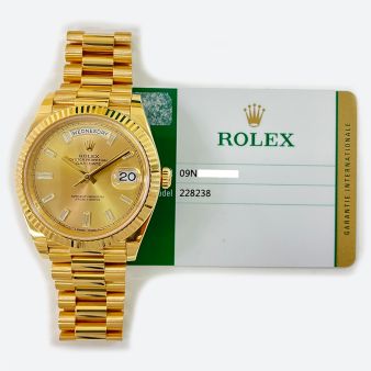 Rolex Day-Date 40 228238 Wristwatch, President Bracelet, Champagne Diamond Dial, Fluted Bezel