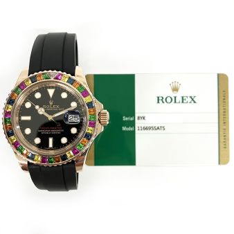 2017 Rolex Yacht-Master 40, Rose Gold, Gem-Set Rainbow 'Gummy Bear' Bezel, Black Dial, 116695SATS, Box & Papers