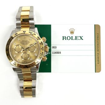 2017 Rolex Cosmograph Daytona, 40mm, Stainless Steel & Yellow Gold, Champagne Diamond Dial, 116503, Box & Papers