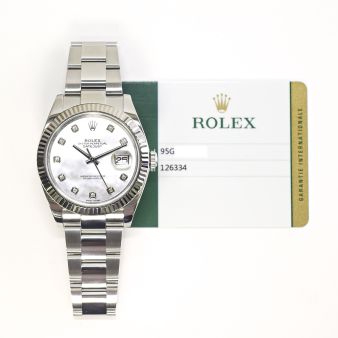 2017 Rolex Datejust 41, 126334, Steel & Gold, Mother of Pearl Diamond, Oyster Bracelet, Box & Papers
