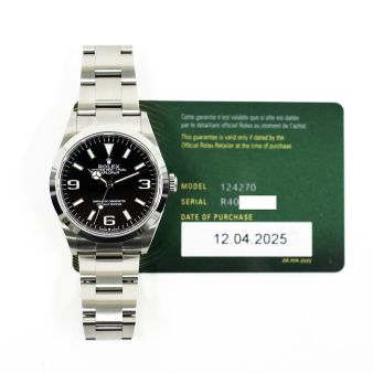 2025 Rolex Explorer, 124270, Steel, Black Dial, Oyster Bracelet, Box & Papers