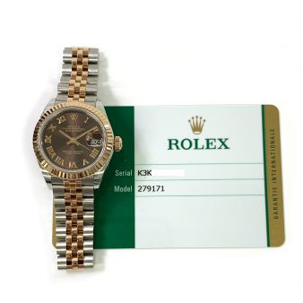 Rolex Lady-Datejust 28 279171 Wristwatch Jubilee Bracelet Chocolate Roman Dial Fluted Bezel