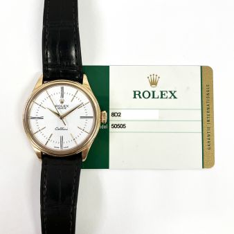 2017 Rolex Cellini Date 50505, 39mm, Rose Gold, Silver Guilloche Dial, Box & Papers