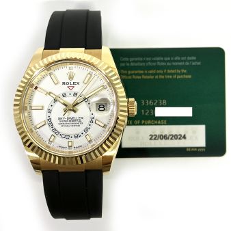 2024 Rolex Sky-Dweller 336238, 42mm, Yellow Gold, White Dial, Box & Papers