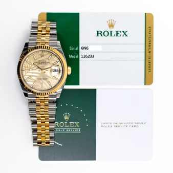 2019 Rolex Datejust 36, 126233, Steel & Gold, Golden Palm Motif, Jubilee Bracelet, Box & Papers