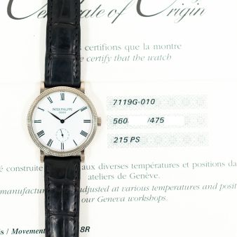 2011 Patek Philippe Calatrava, 7119G-010, 31mm, White Gold, White Roman Dial, Papers Only