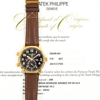 2019 Patek Philippe, Calatrava Pilot Travel Time, 5524R-001, Brown Dial, Box & Papers 