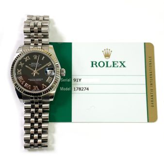 Rolex Datejust 31 178274 Wristwatch, Jubilee Bracelet, Black Roman Dial, Fluted Bezel